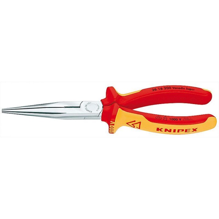 Knipex fladrundtang 200 MM med skær forkromet  isoleret to komponent greb