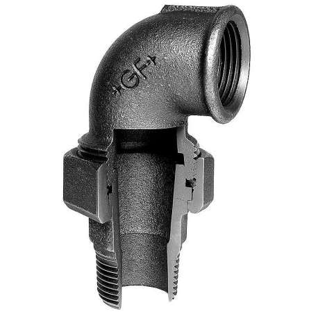 Georg Fischer vinkelunion 90° sort 1'' muffe-nippel