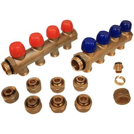 Wavin 1" 4vejs AluPEX fordelerrørssæt - 16 x 2,0 mm