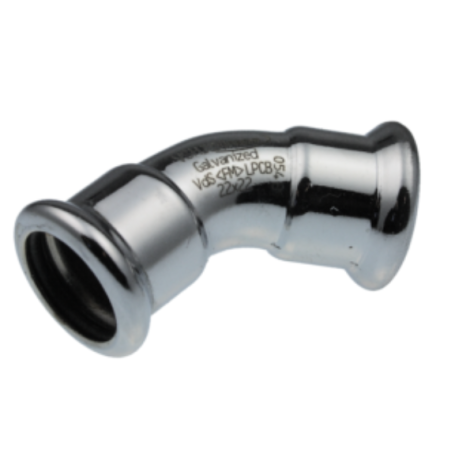 Forzinket 45 graders pressbøjning med muffe-muffe - 76 mm