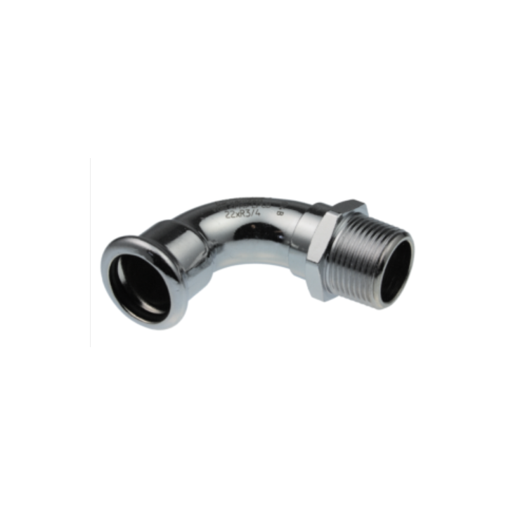 Forzinket 90 graders pressbøjning med muffe & udvendigt gevind - ½" x 15 mm