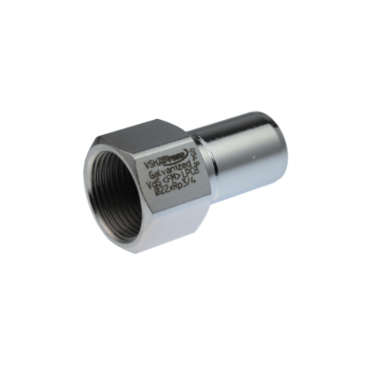Forzinket pressovergang med nippel & indvendigt gevind - ½" x 22 mm