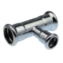 Forzinket & reduceret press T-stykke med 3 muffer - 18 - 15 - 18 mm