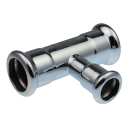 Forzinket & reduceret press T-stykke med 3 muffer - 42 - 28 - 42 mm