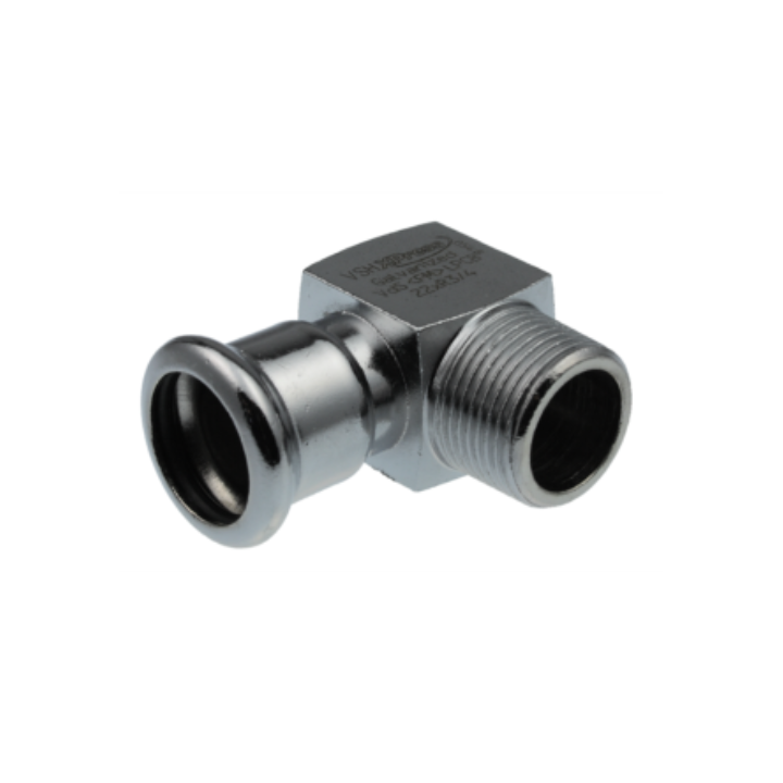 Forzinket 90 graders pressvinkel med muffe & udvendig gevind - 15 mm x ½"