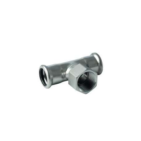Rustfrit press T-stykke med muffe, indvendigt gevind & muffe - 54 - ½" - 54 mm