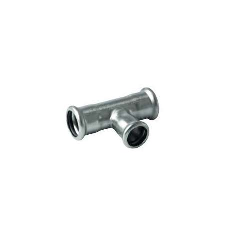 Reduceret rustfrit press T-stykke med 3 muffer - 28 - 22 - 28 mm