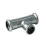 Reduceret rustfrit press T-stykke med 3 muffer - 28 - 22 - 28 mm