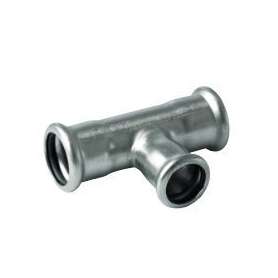 Reduceret rustfrit press T-stykke med 3 muffer - 54 - 22 - 54 mm