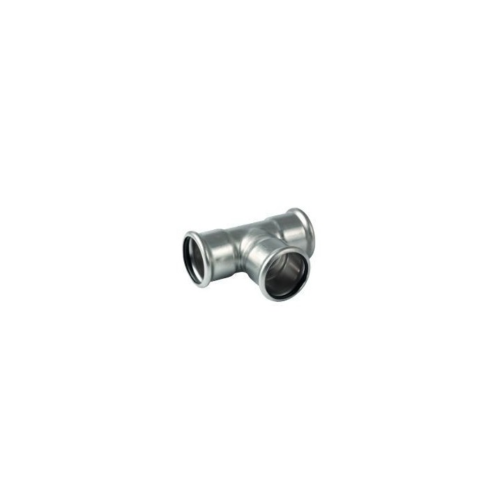 Rustfrit lige press T-stykke med tre muffer - 22 mm